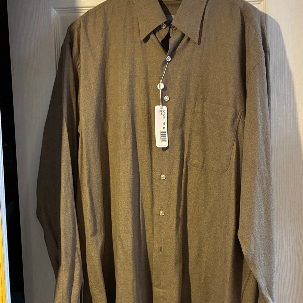 Hickey Freeman Men's Olive Button Down Wool Shirt